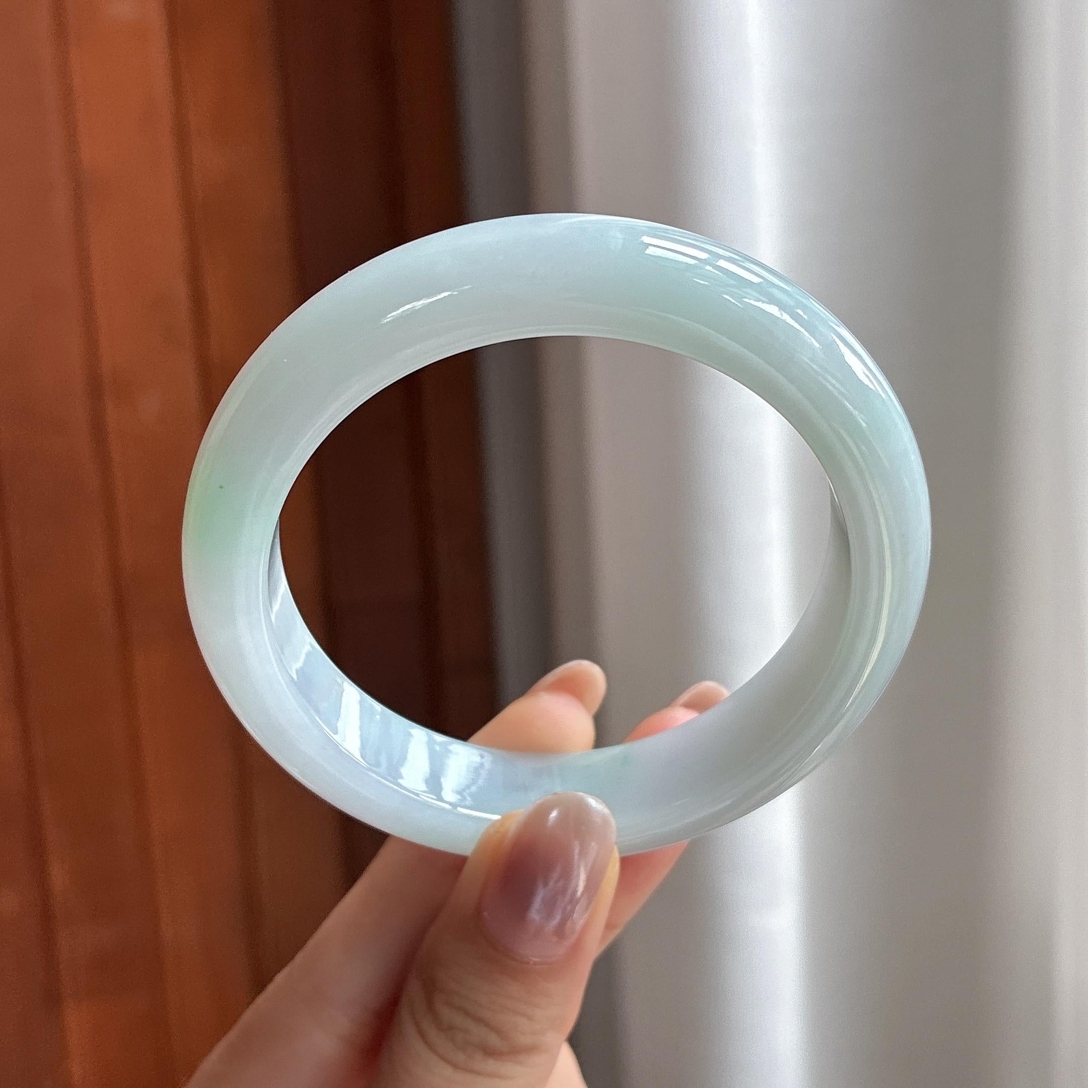 糯冰飘绿花正圈平安镯 56圈 天然缅甸A货翡翠（yc697773）