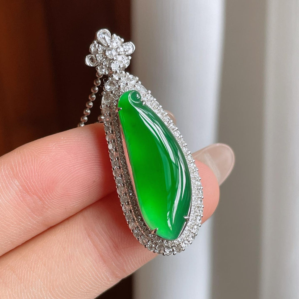 18k金镶冰种满绿翡翠福瓜（yc246195）