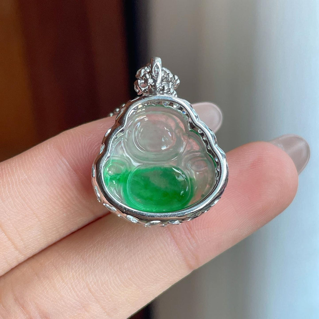 18k金镶冰种带色翡翠佛公（yc241865）