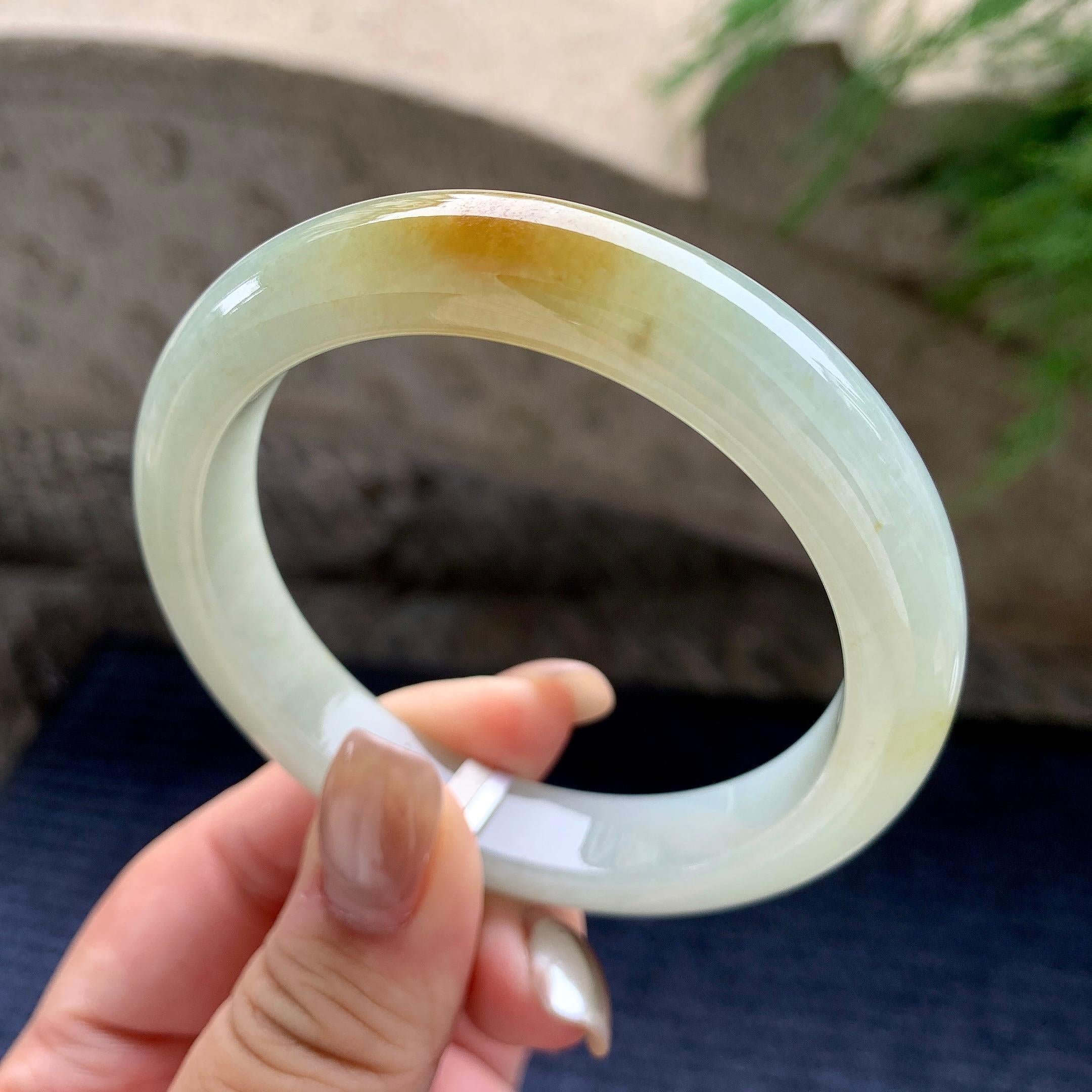 细糯种黄翡正圈平安镯  58圈口  天然缅甸A货翡翠（yc439258）