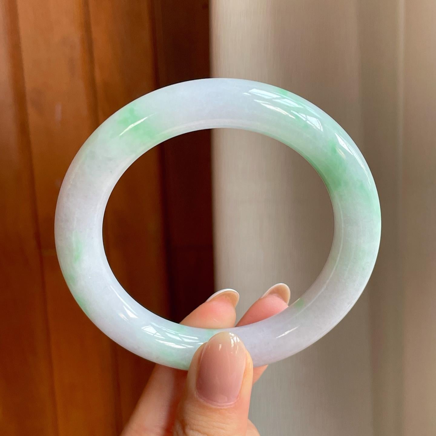 糯冰带色翡翠圆条手镯（57.3mm)（yc373950）