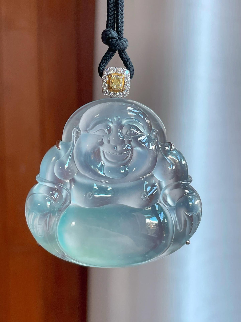 18k金镶冰种蓝底翡翠佛公（yc241844）