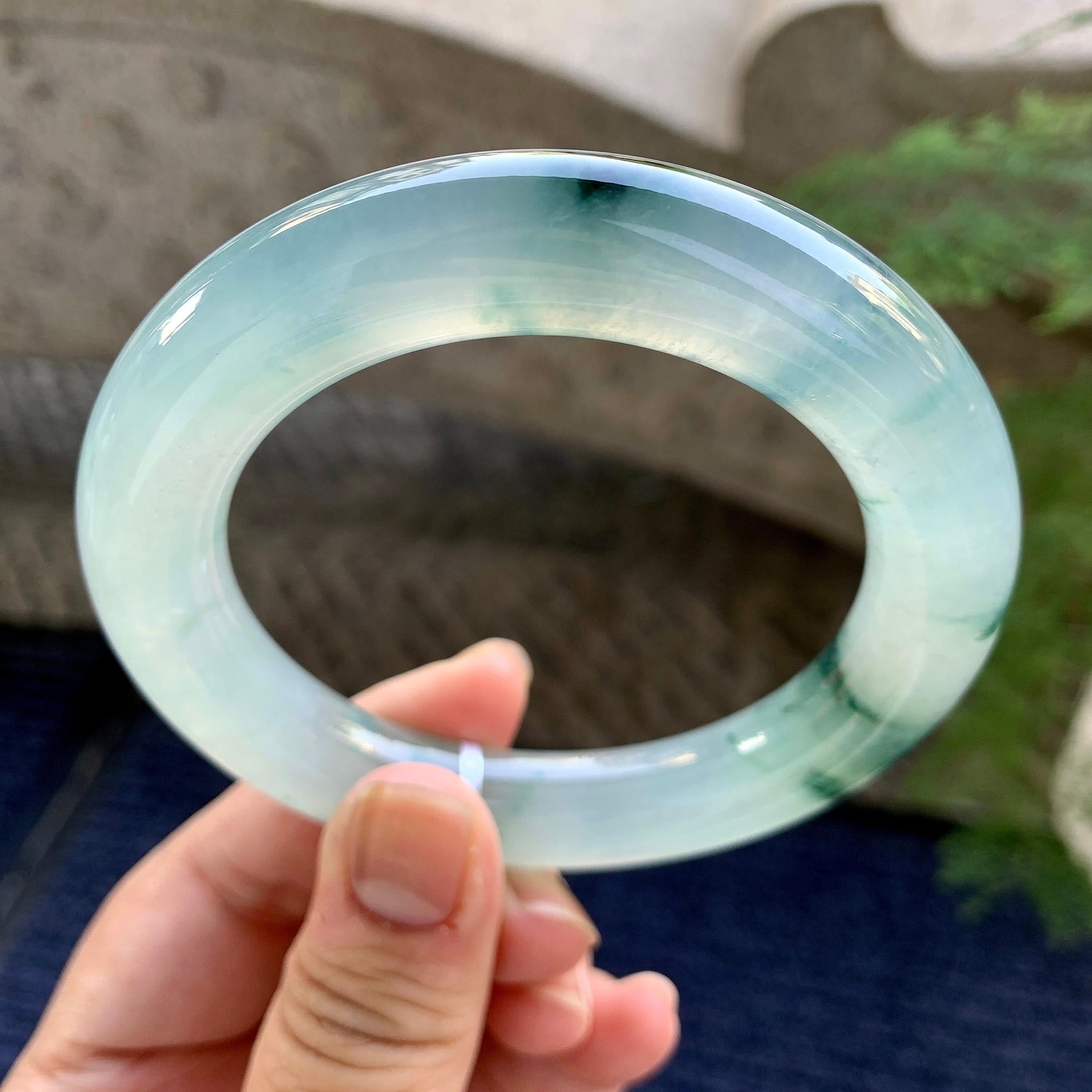 糯冰种飘花圆条手镯（58.3mm）（yc249470）