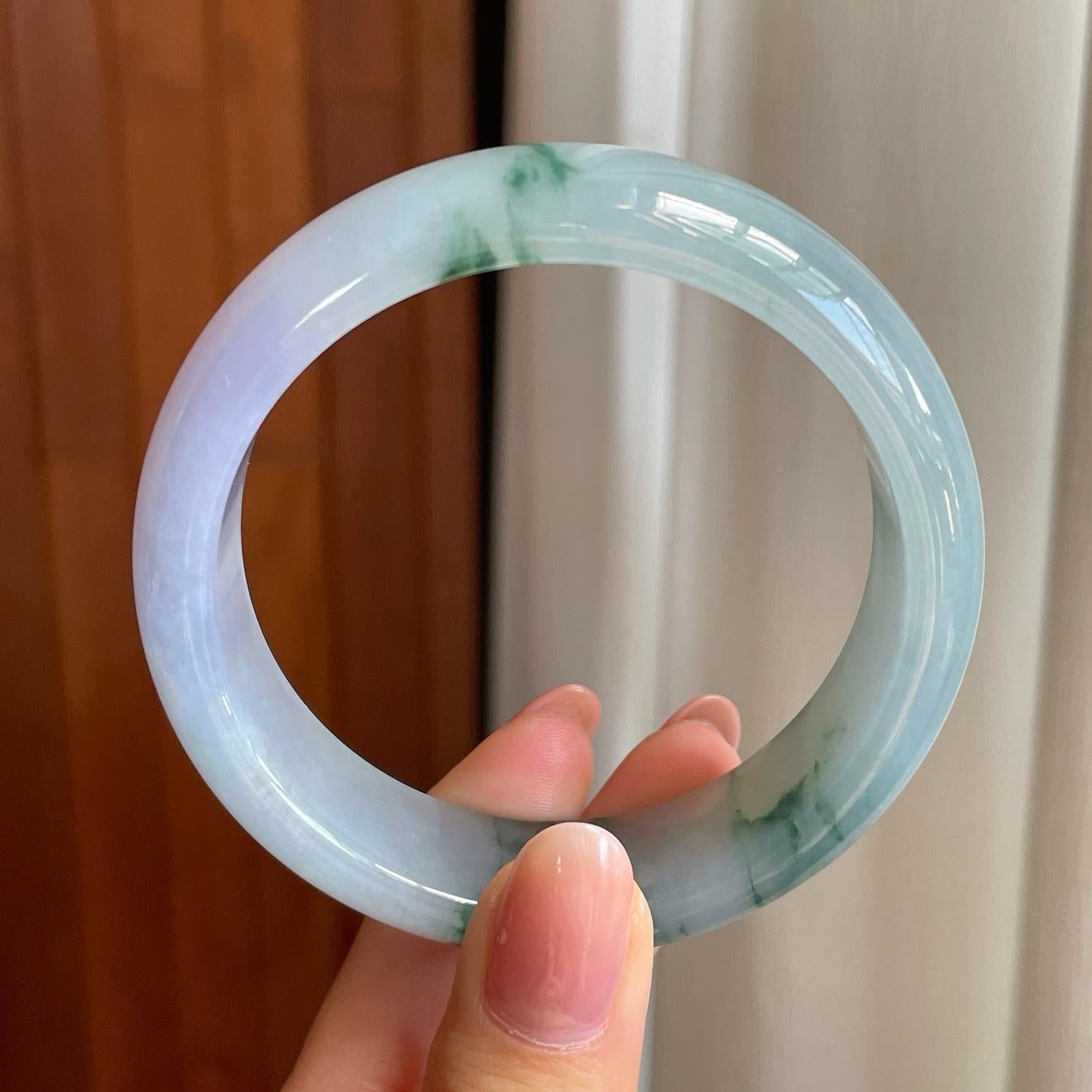 冰种紫罗兰飘花宽版翡翠平安镯（57mm）（yc335314）