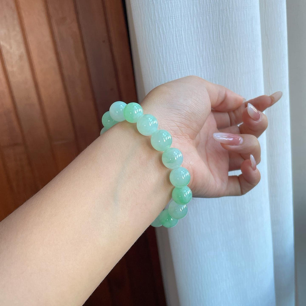 糯冰淡果绿底翡翠珠串手串（yc266474）