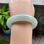 大圈口 细糯种淡晴底正圈平安镯58圈口 天然缅甸A货翡翠（yc316465）