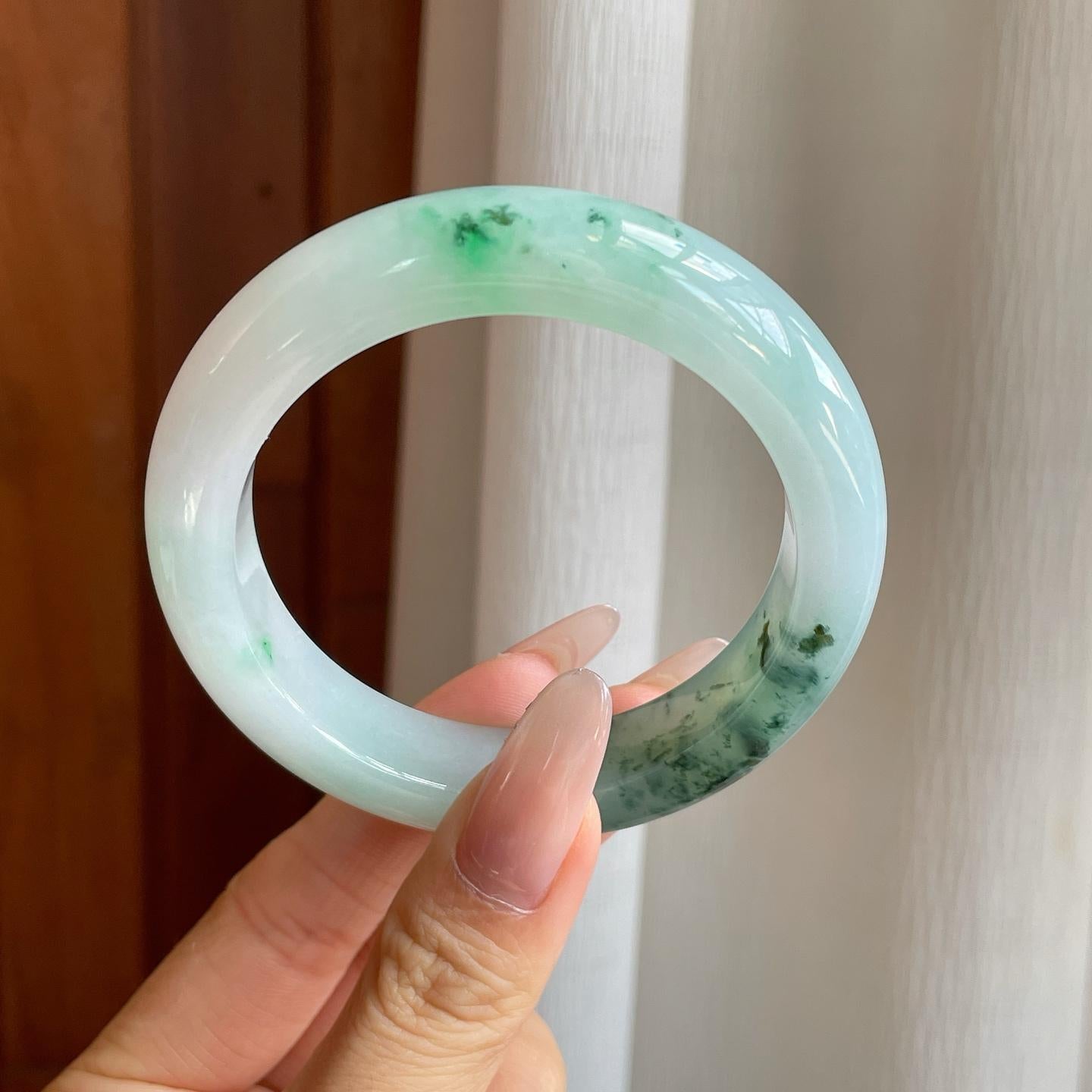 冰种飘花翡翠平安镯（55mm）（yc282500）