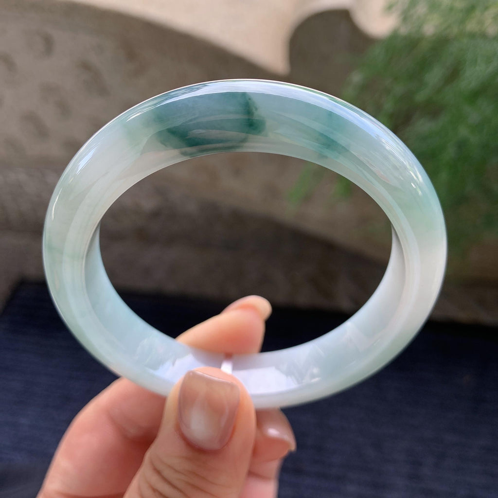 细糯种飘蓝花正圈平安镯  56.5圈口 天然缅甸A货翡翠（yc400189）