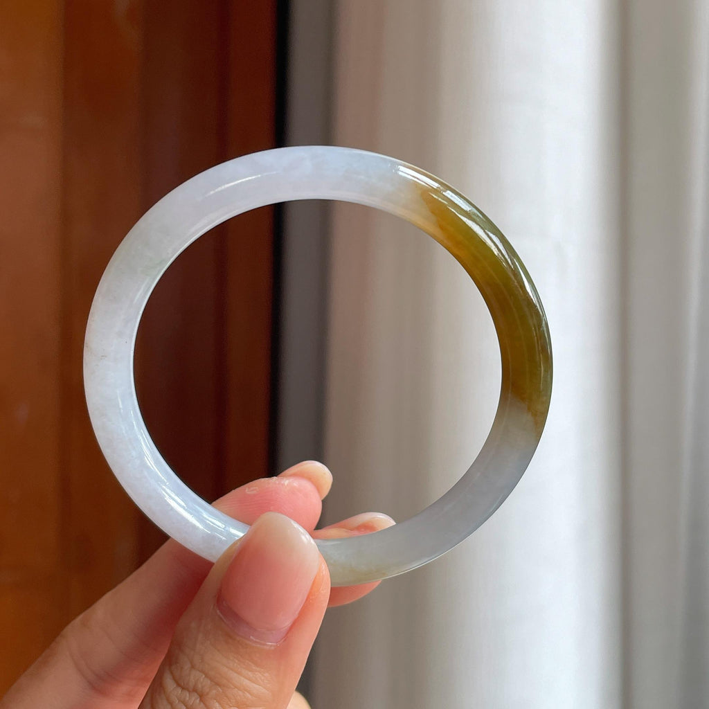 糯冰黄翡圆条翡翠手镯(53.5mm)（yc402810）