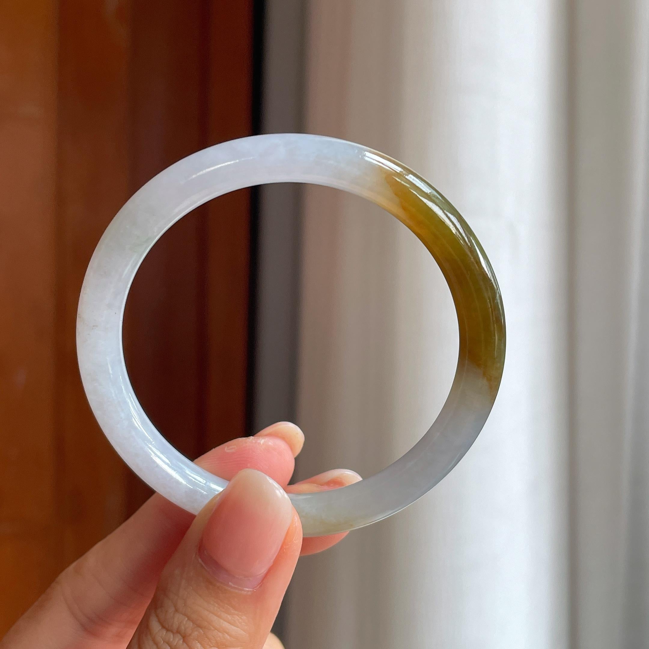 糯冰黄翡圆条翡翠手镯(53.5mm)（yc402810）