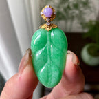 18K金钻镶糯种满绿叶子吊坠（yc301049）