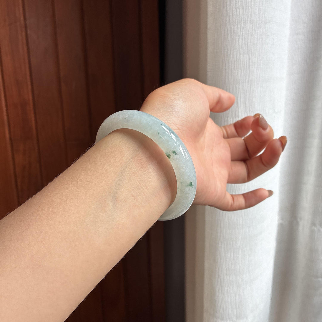 糯冰飘花正圈平安镯 58圈 天然缅甸A货翡翠（yc457975）