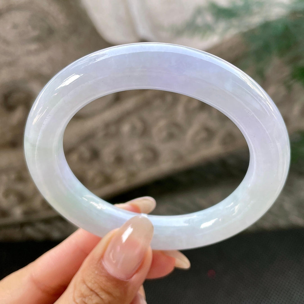 糯种淡紫罗兰圆条手镯56.6圈    天然缅甸A货翡翠（yc348235）