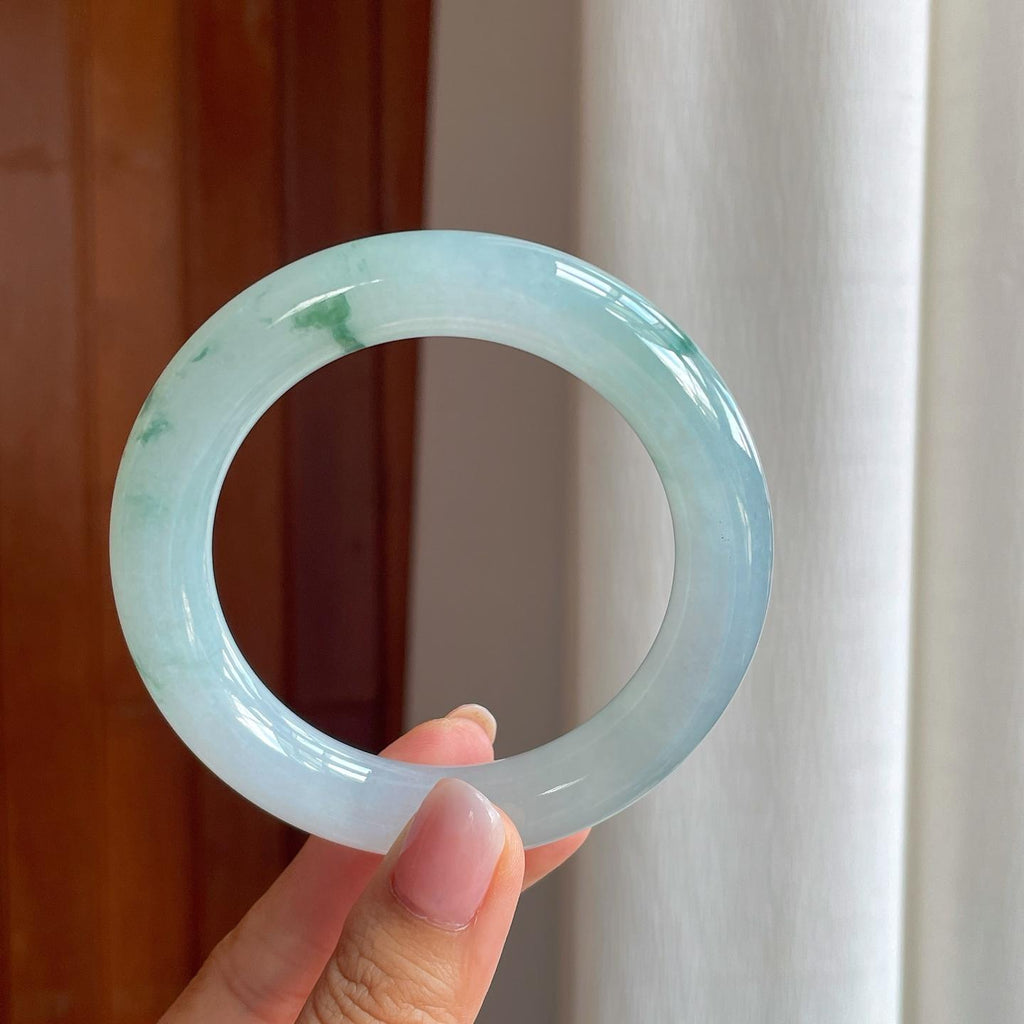 糯冰飘花翡翠圆条手镯（58mm)（yc380045）
