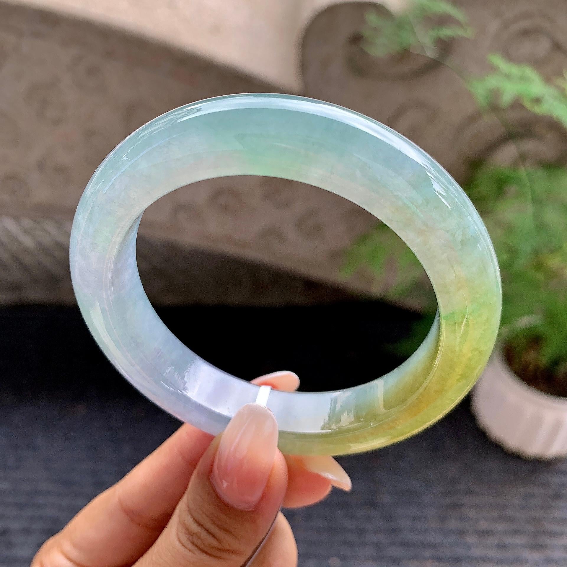 糯冰种多彩平安镯（58.4mm）（yc195943）
