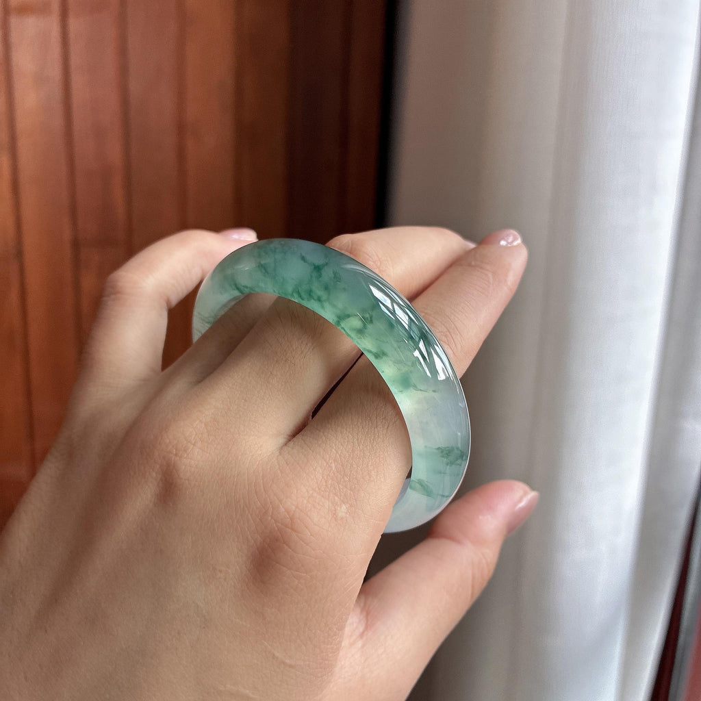 小圈口 冰种飘花正圈平安镯 51圈 天然缅甸A货翡翠（yc469598）