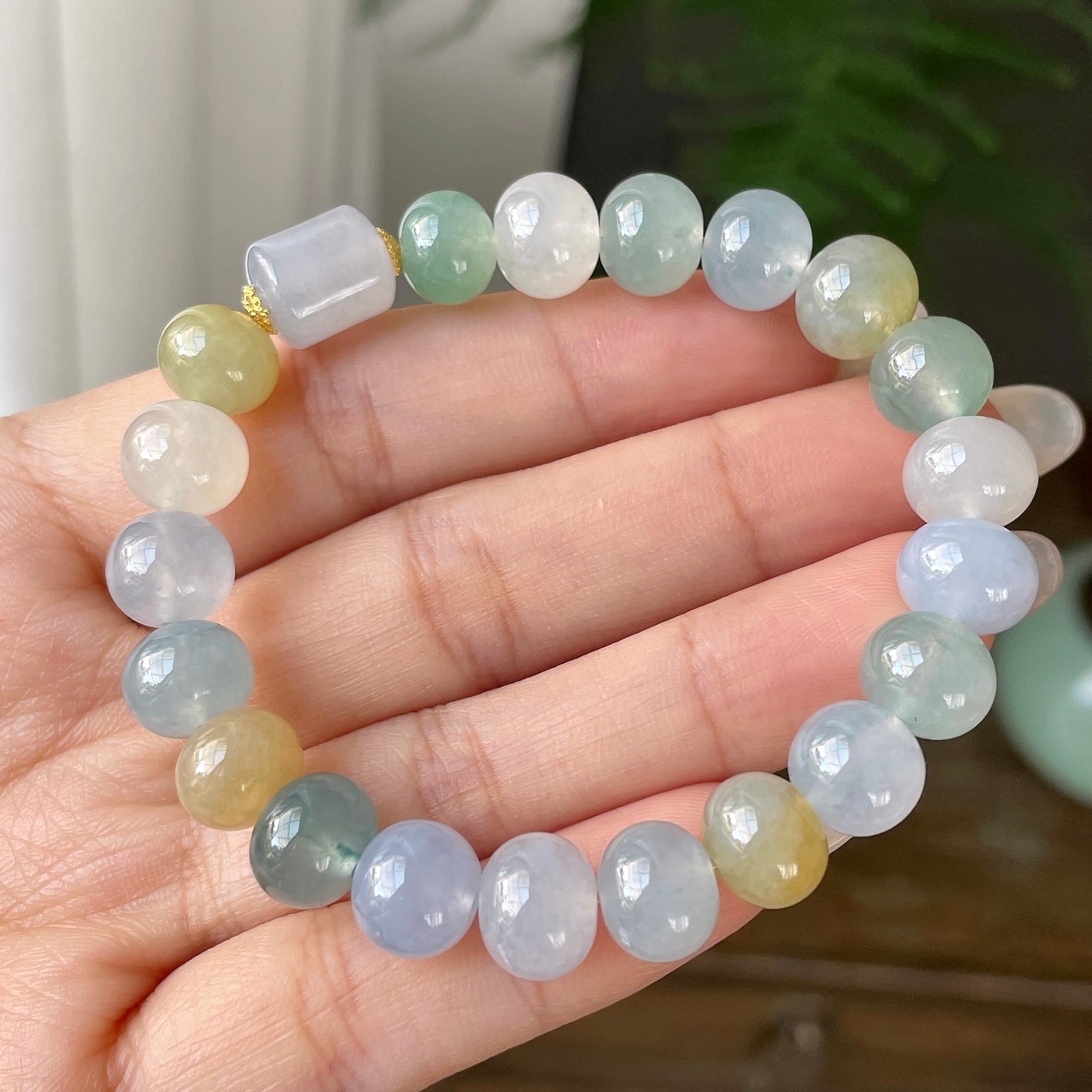 糯冰种多彩多宝手串   天然缅甸A货翡翠（yc352011）