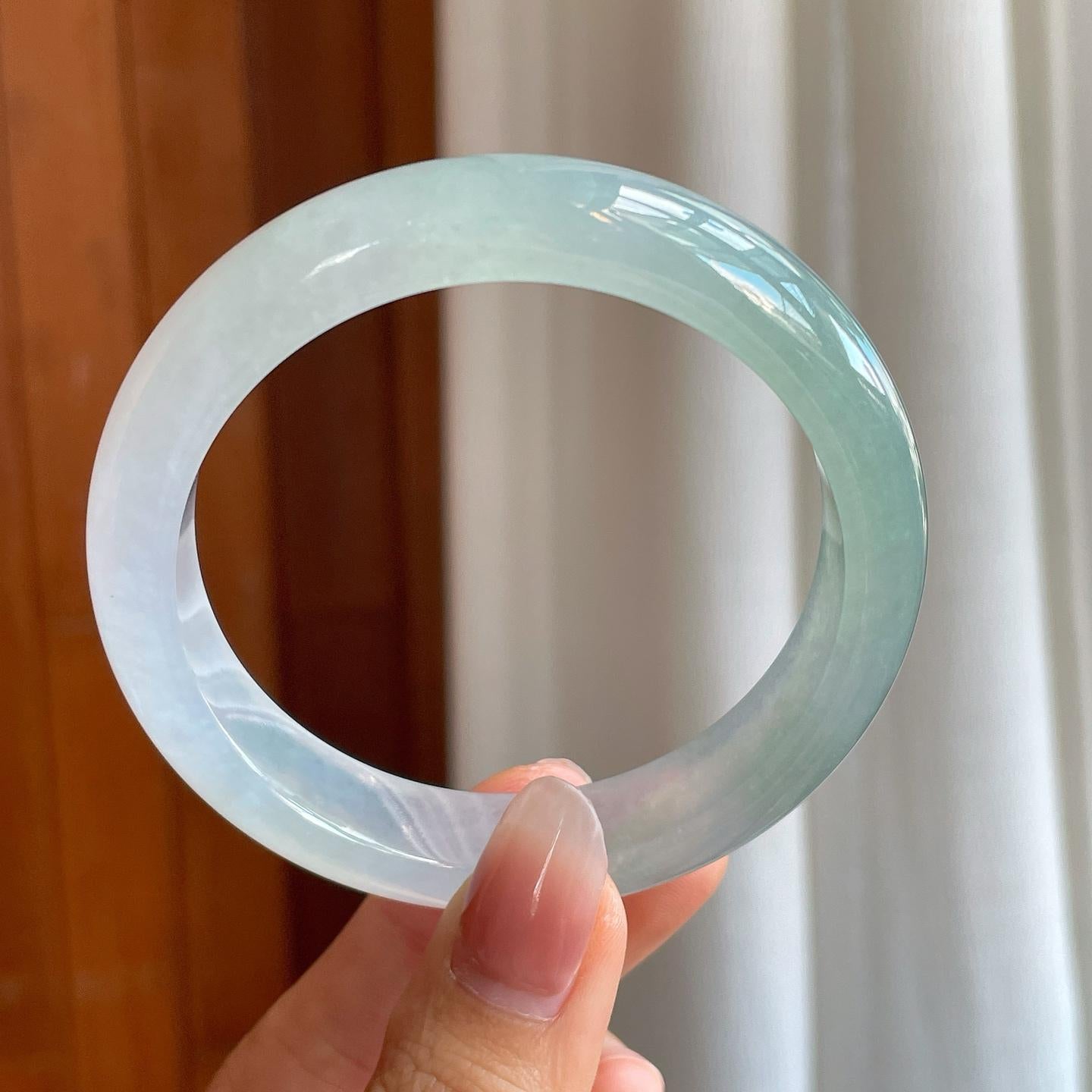 冰种淡春彩翡翠平安镯（57.8mm）（yc312967）