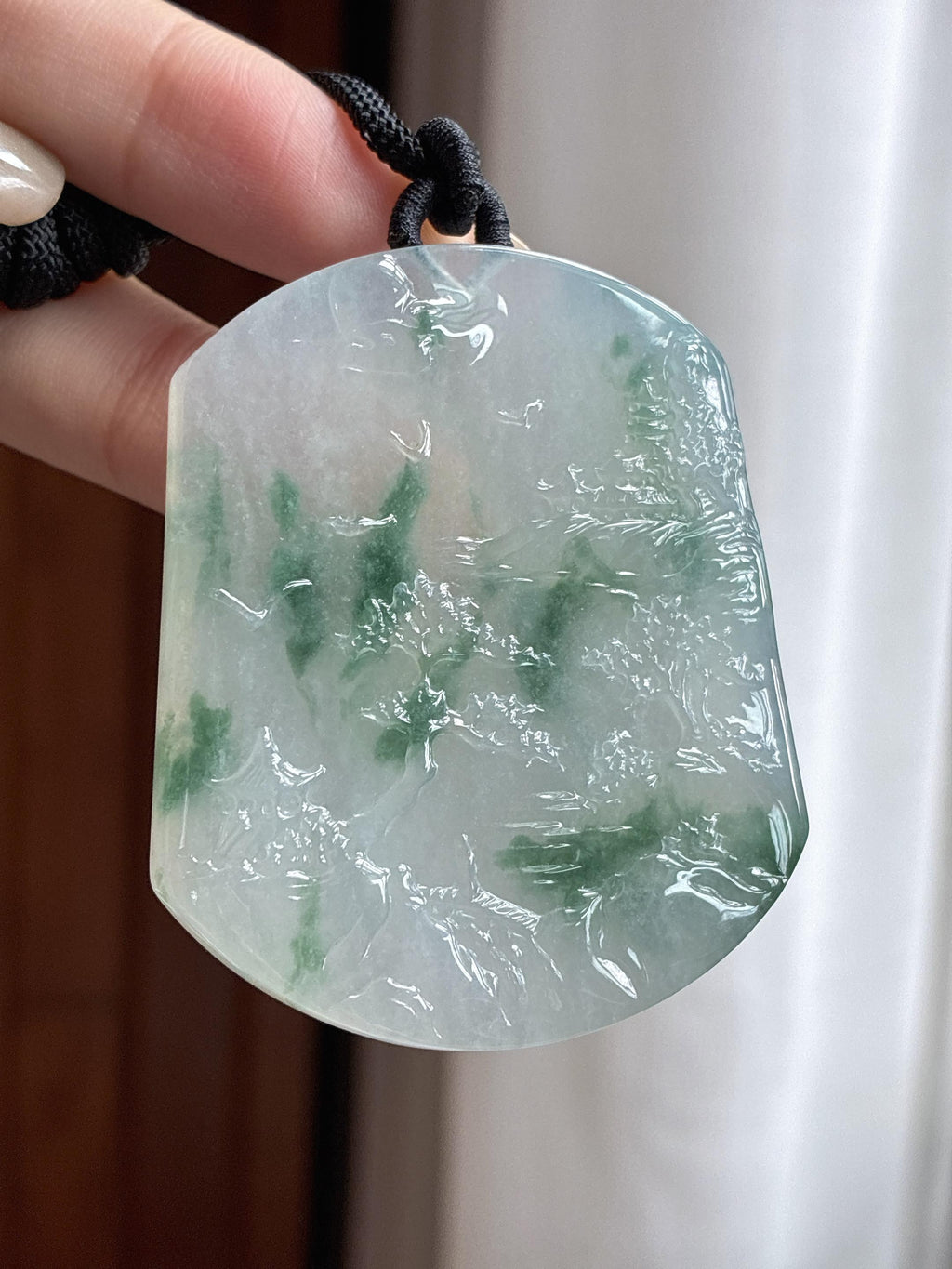糯冰飘花山水牌 天然缅甸A货翡翠（yc461103）