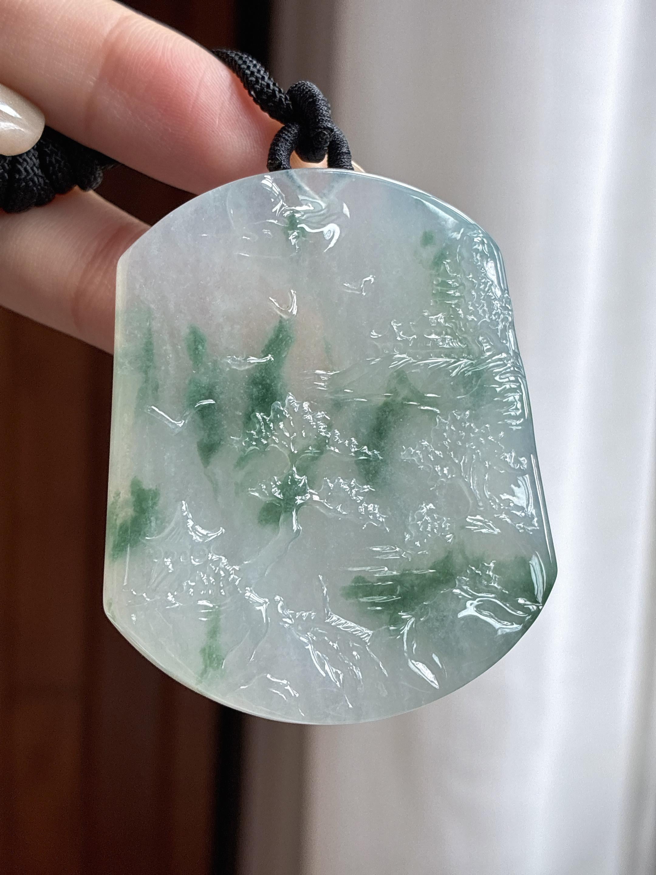 糯冰飘花山水牌 天然缅甸A货翡翠（yc461103）