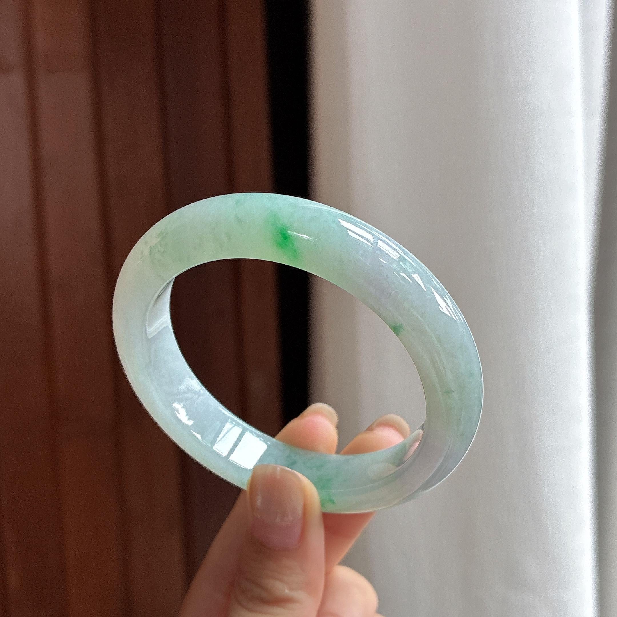 糯冰飘花正圈平安镯 55圈 天然缅甸A货翡翠（yc483937）