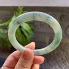 小圈口 细糯种飘绿花圆条手镯53圈口 天然缅甸A货翡翠（yc330300）