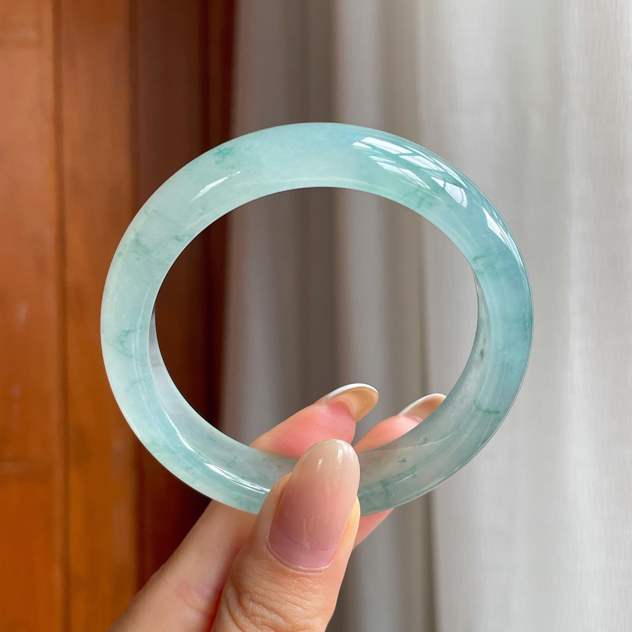 冰种飘花翡翠平安镯（53mm)（yc414709）
