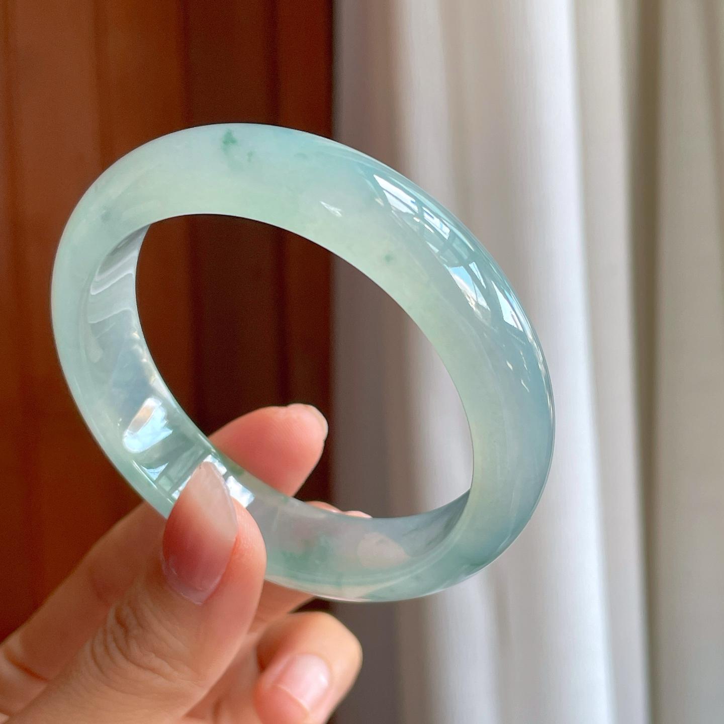 冰种飘花翡翠平安镯（57mm）（yc310932）