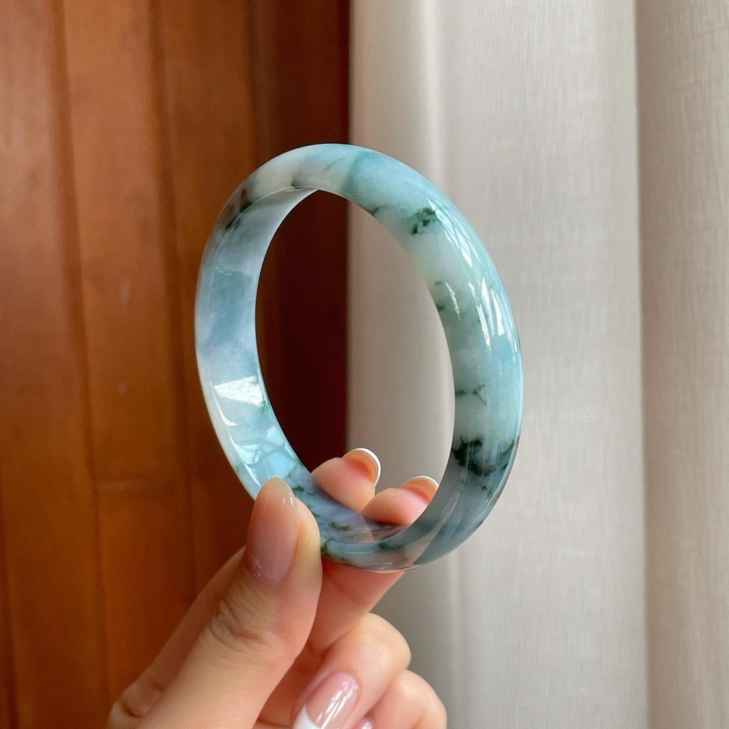 糯冰水墨花翡翠平安镯（60.3mm)（yc373946）