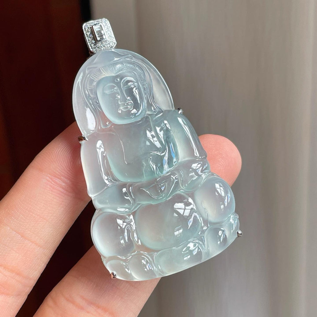 18k金镶冰种晴绿底翡翠观音（yc251033）