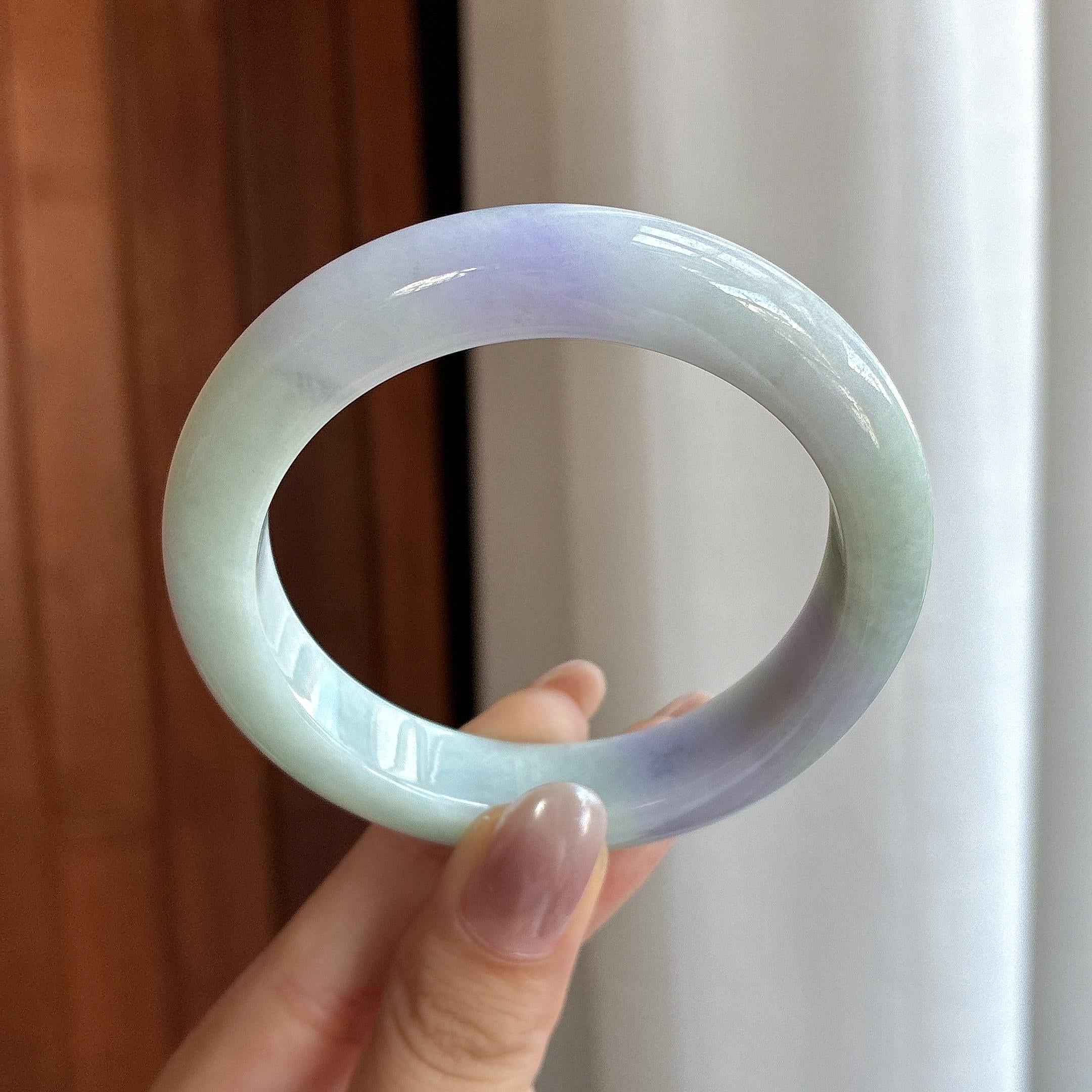 细糯冰春带彩正圈平安镯 54圈 天然缅甸A货翡翠（yc698909）