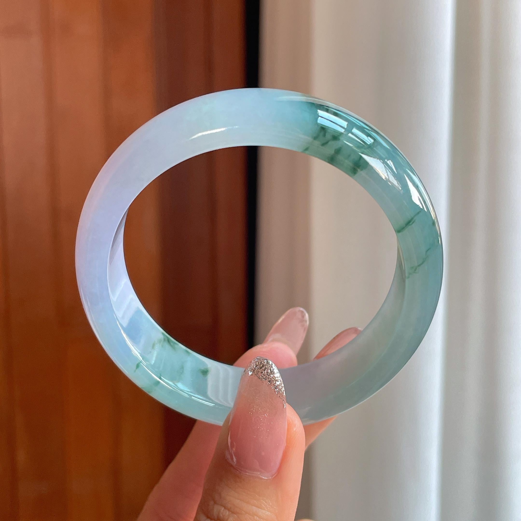 冰种飘花带紫翡翠宽版手镯（56.6mm）（yc356494）