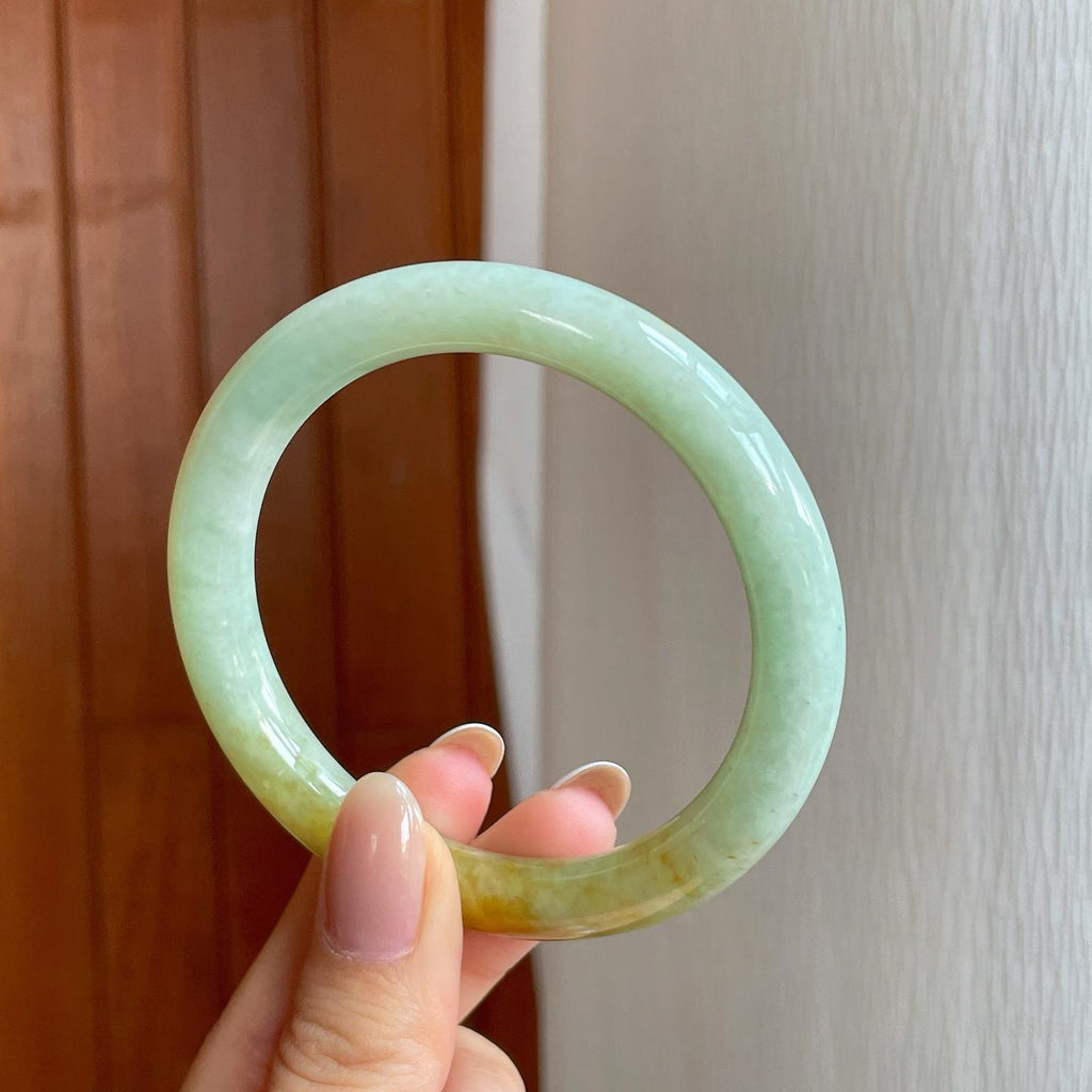 糯冰黄翡圆条翡翠手镯（57mm）（yc375385）
