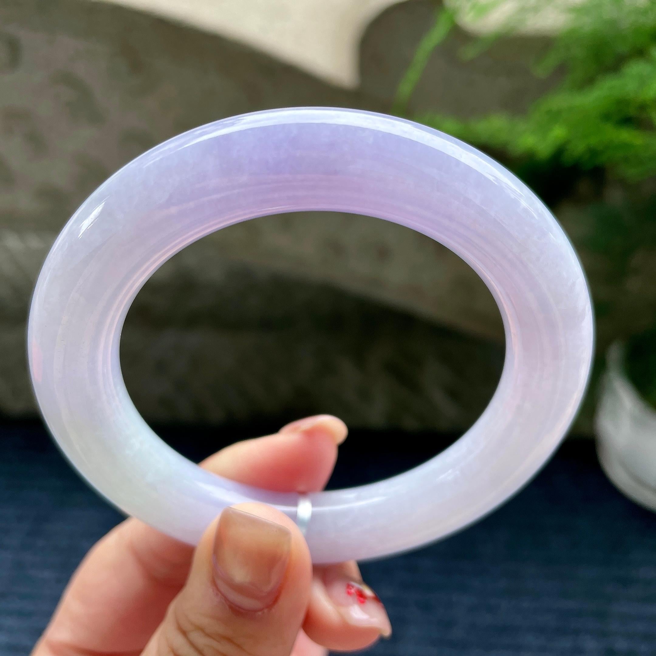 细糯种淡紫罗兰圆条手镯56.3圈口  天然缅甸A货翡翠（yc350661）