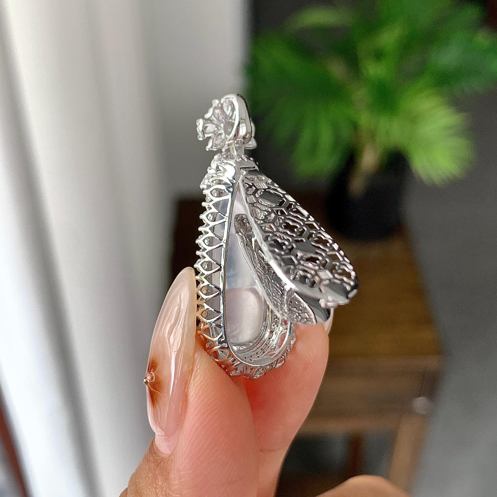 18k金钻镶高冰种无色福豆吊坠（yc255619）