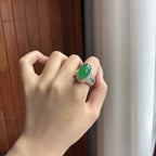 铜托冰种满绿蛋面 天然缅甸A货翡翠（yc459956）