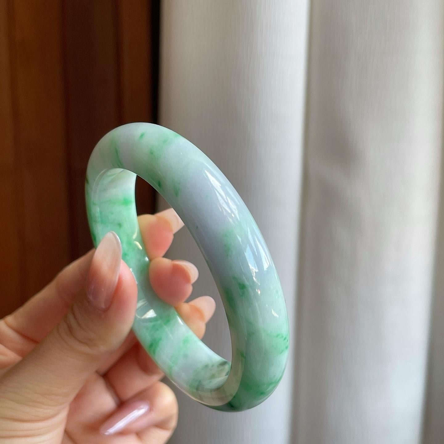细糯冰飘花翡翠平安镯（59mm）（yc272879）