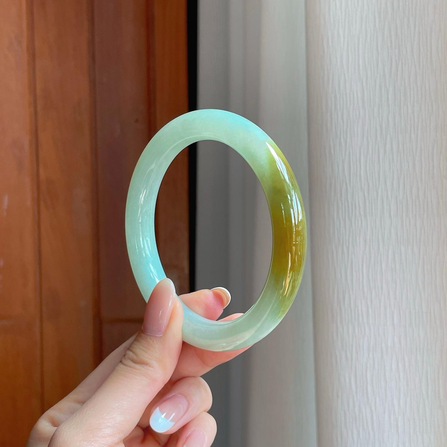 糯冰黄翡翡翠圆条手镯（60.5mm)（yc374708）