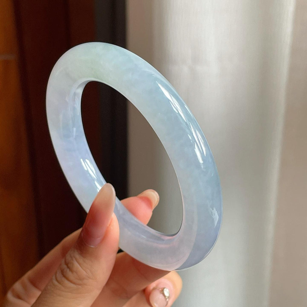 糯冰种紫罗兰翡翠圆条手镯（54mm）（yc200653）