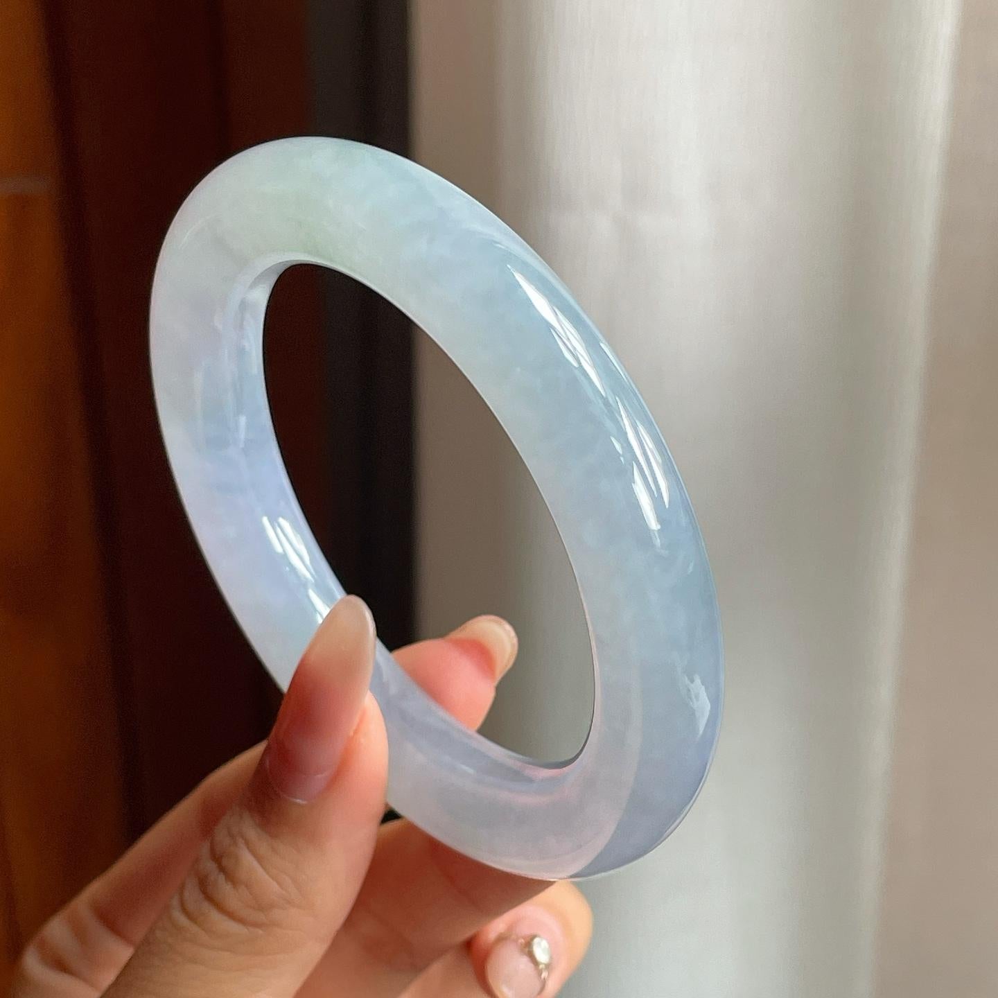 糯冰种紫罗兰翡翠圆条手镯（54mm）（yc200653）