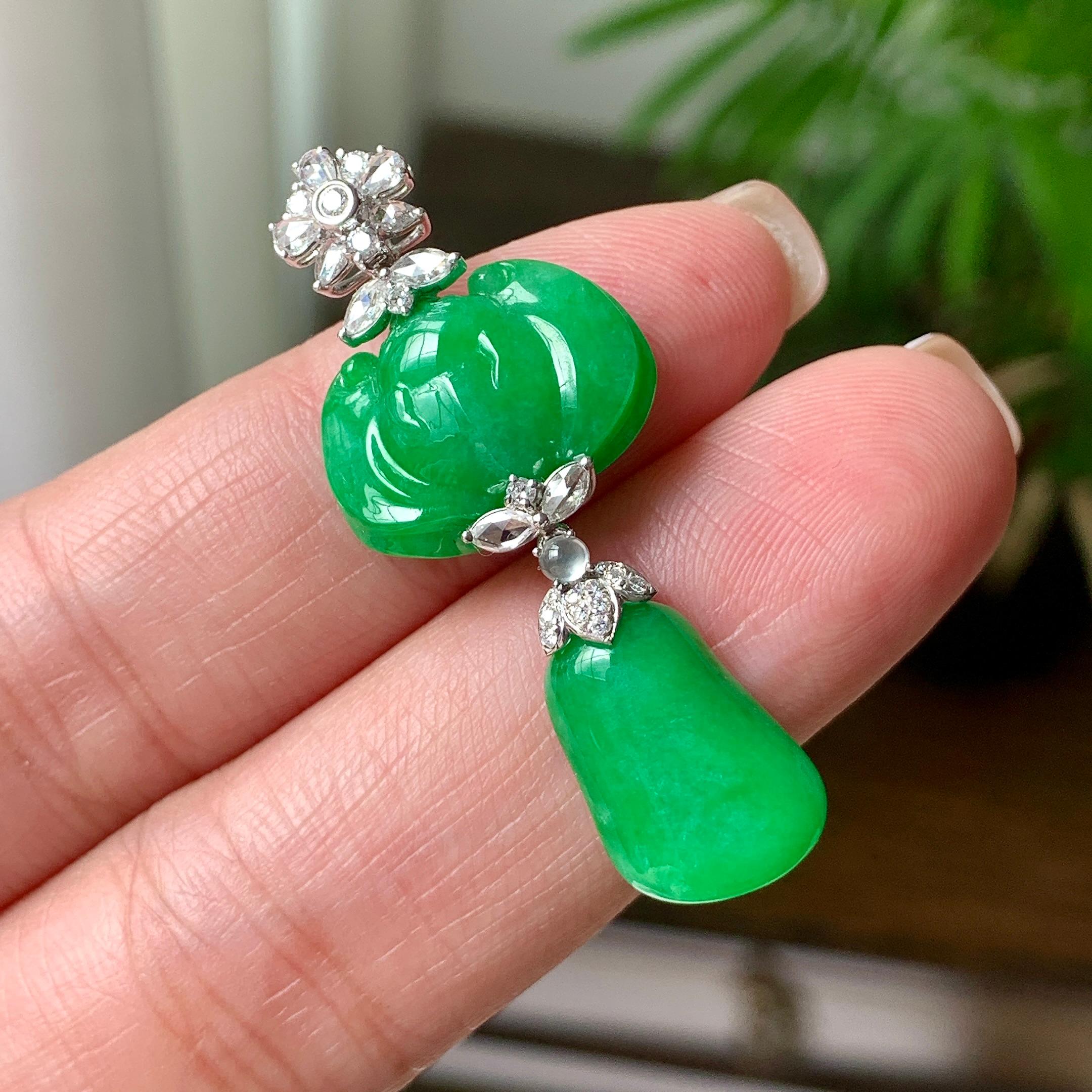 18K金钻镶细糯种满绿随型吊坠  天然缅甸A货翡翠（yc362089）