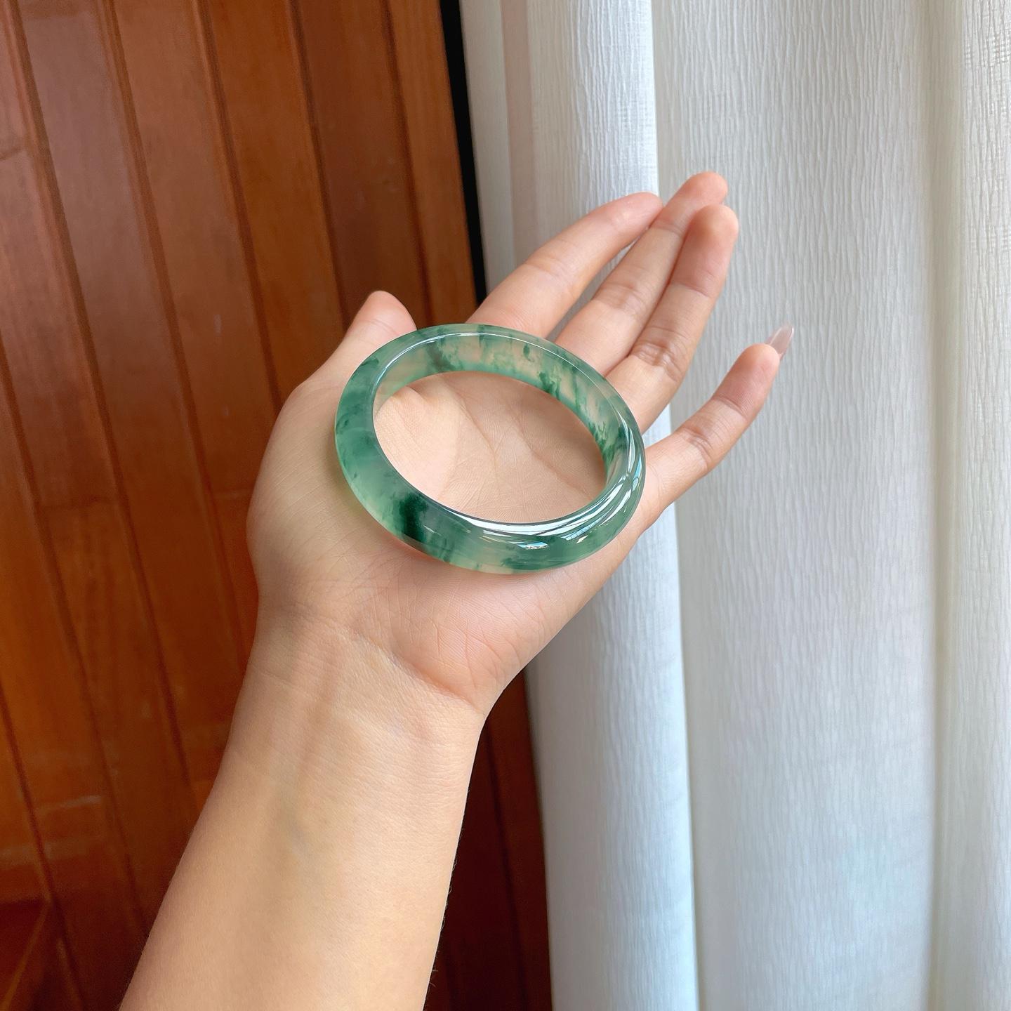 冰玻种飘花翡翠平安镯（56mm）（yc318593）