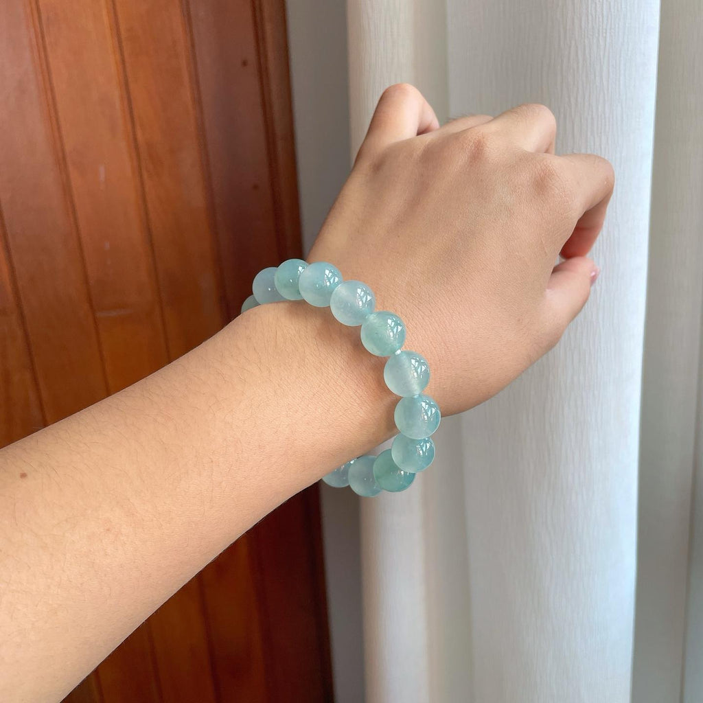 冰种蓝底飘花翡翠珠串手串（yc266541）