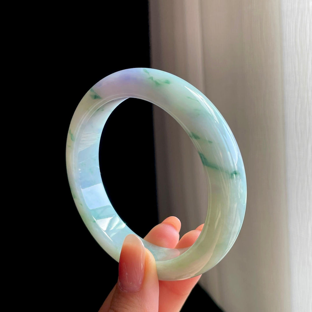 糯冰飘花带紫翡翠平安镯（57.5mm）（yc346536）