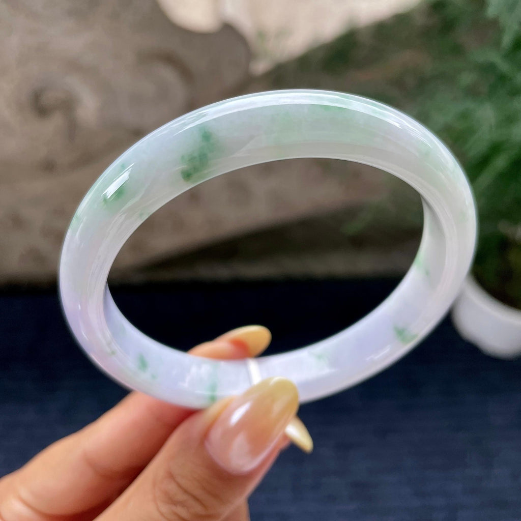 大圈口 细糯种紫罗兰飘花正圈平安镯60.6圈 天然缅甸A货翡翠（yc464091）