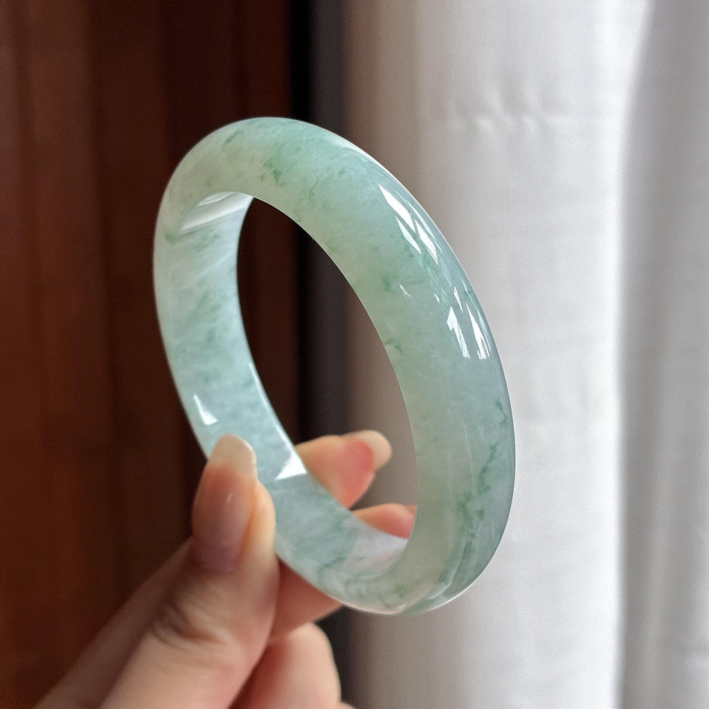 细糯种飘花正圈平安镯  天然缅甸A货翡翠（yc457909）