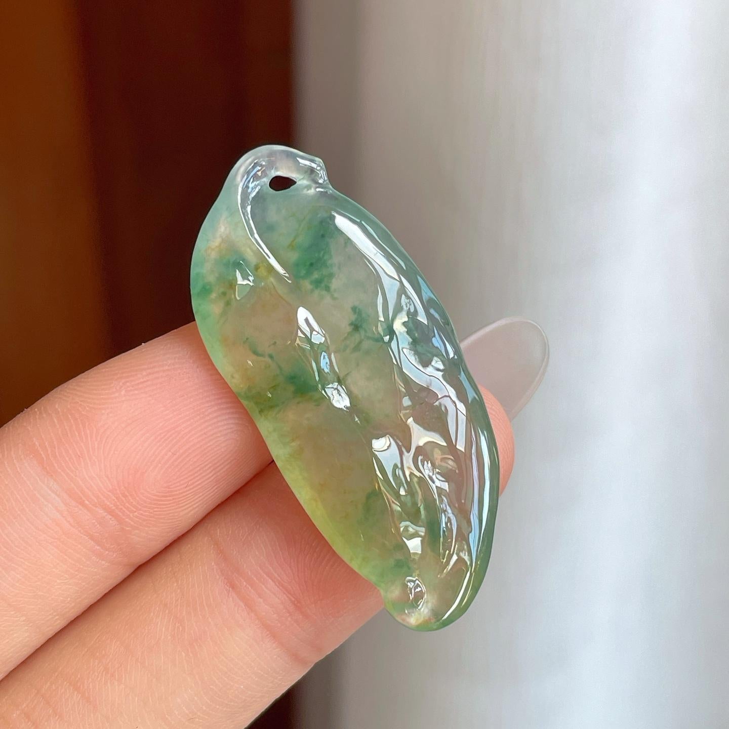 冰种飘黄带黄翡翠叶子（yc257850）