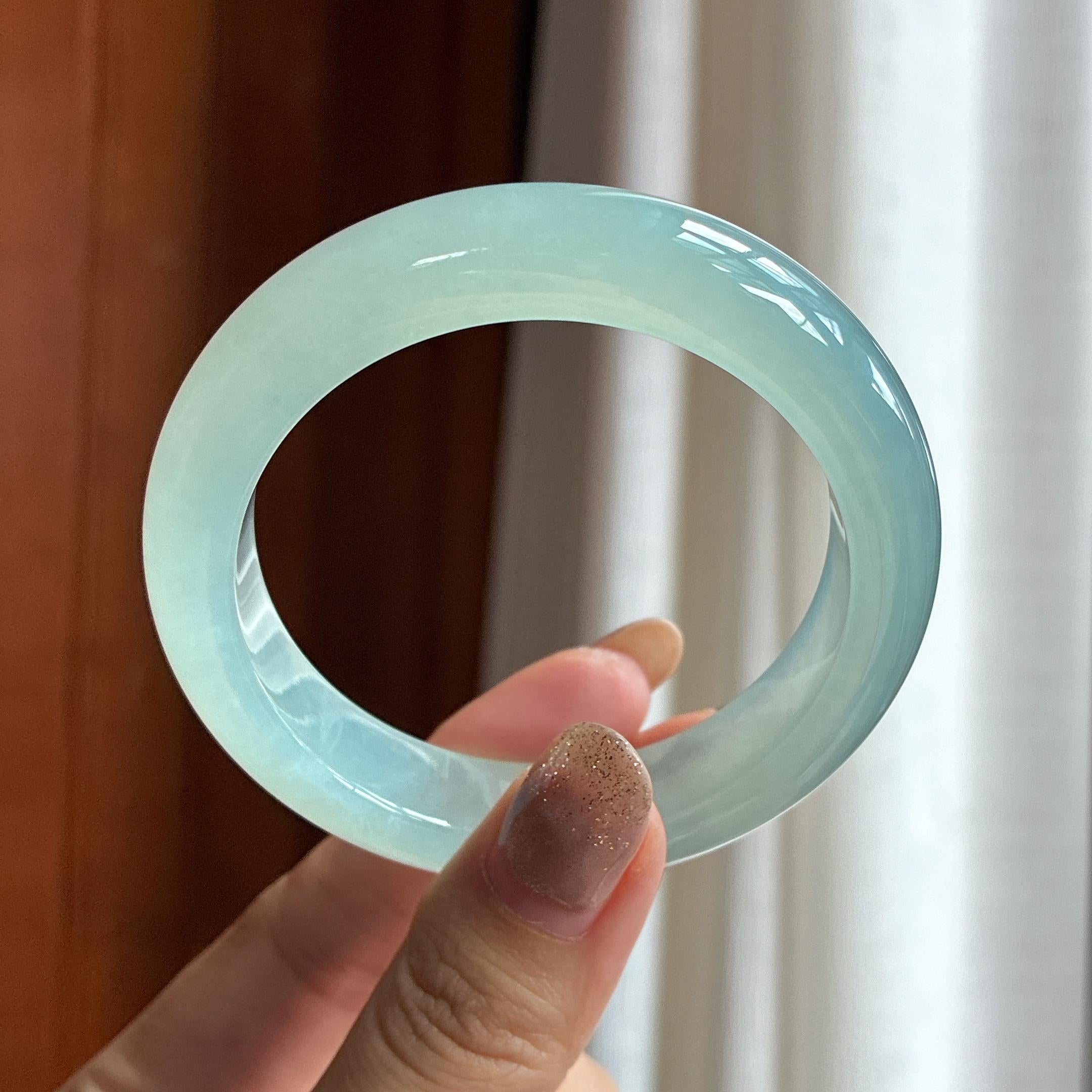 冰种淡晴底正圈平安镯 53圈 天然缅甸A货翡翠（yc453899）