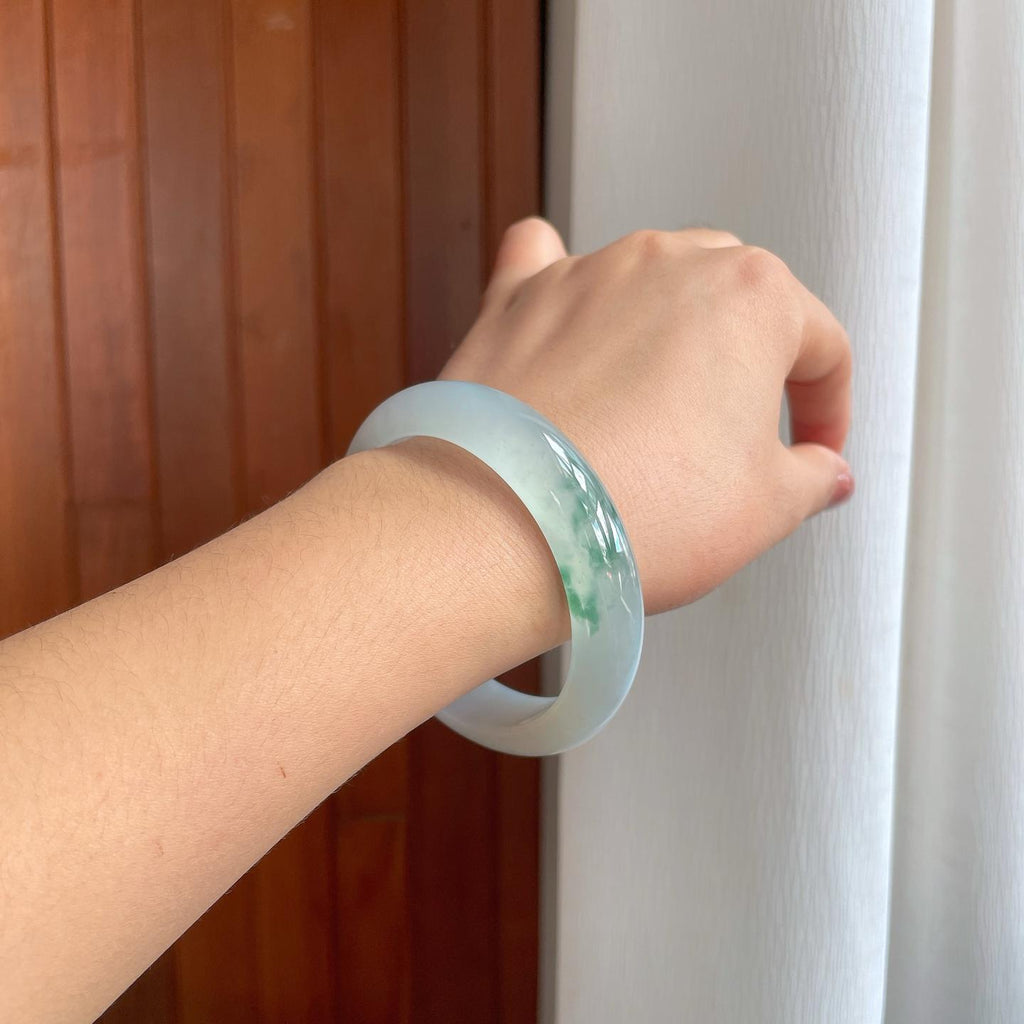 冰种飘花翡翠平安镯（58mm）（yc277368）