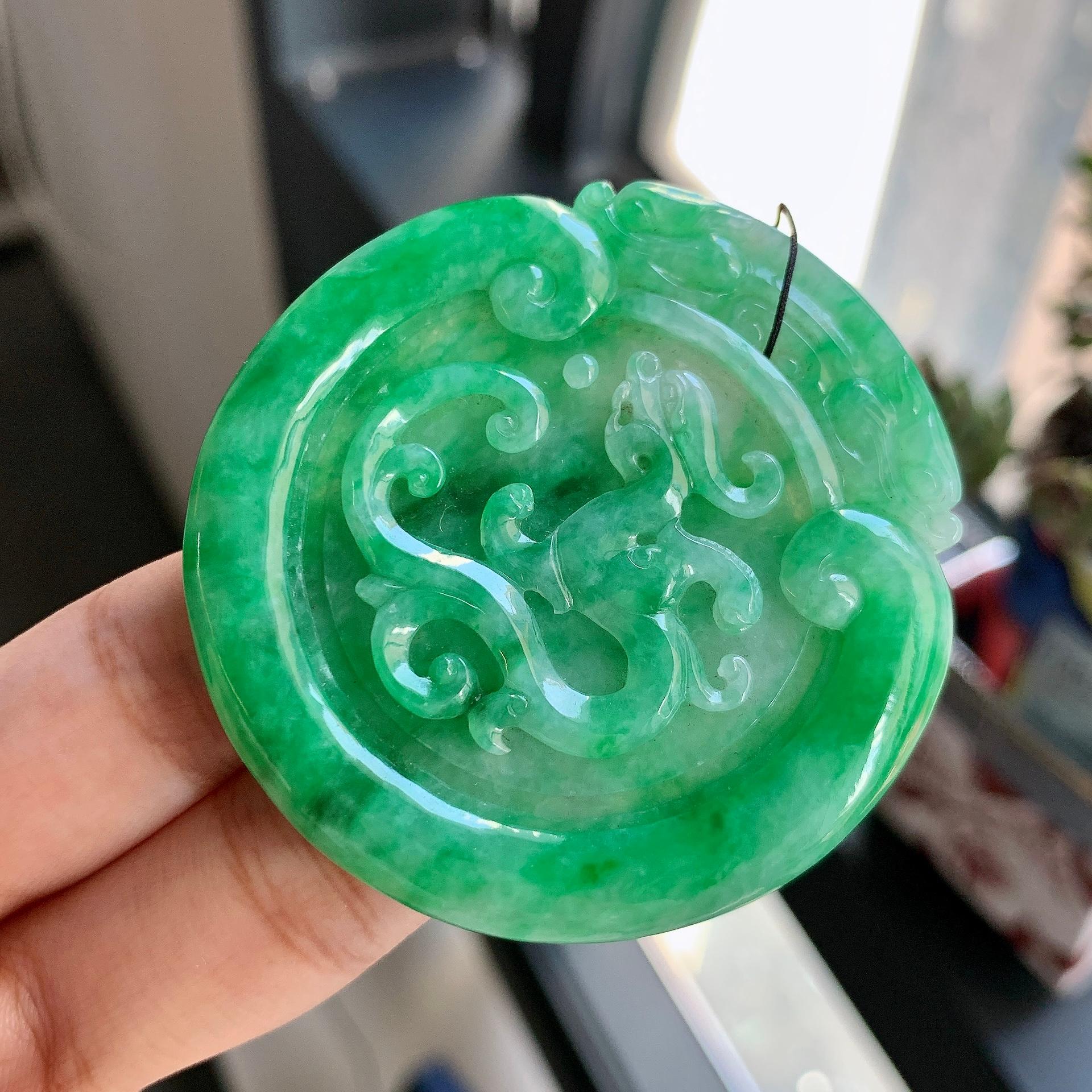 细糯种满绿龙凤牌挂件（yc214667）